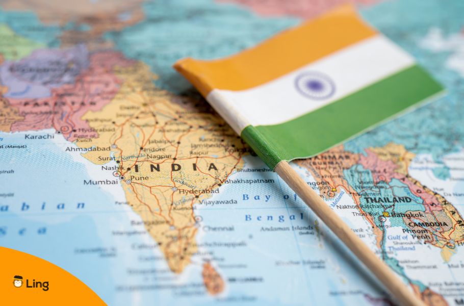 An Image Of India On A Map With A Small Indian Flag