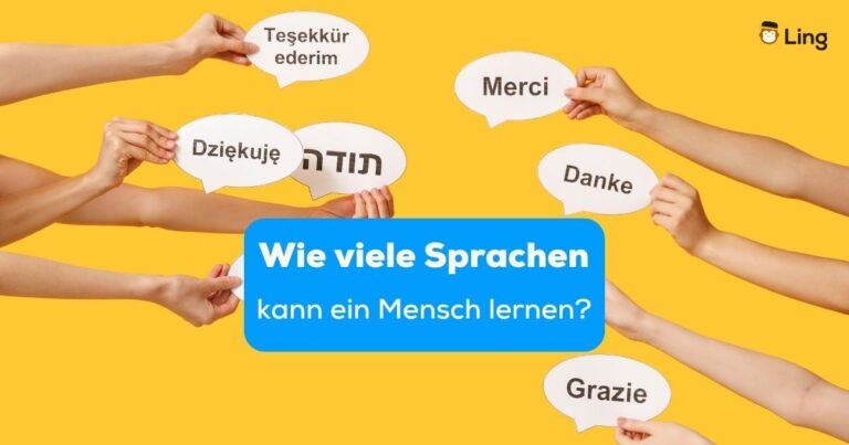 Ausgestreckte Hände Halten Sprechblasen Mit „Danke“ In Verschiedenen Sprachen Vor Gelbem Hintergrund. Erfahre In Diesem Beitrag, Wie Viele Sprachen Kann Ein Mensch Lernen?