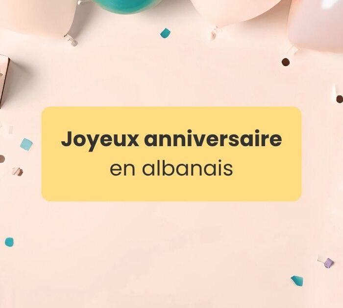 Joyeux anniversaire en albanais Décor festif d'anniversaire avec des ballons, des confettis et des cadeaux