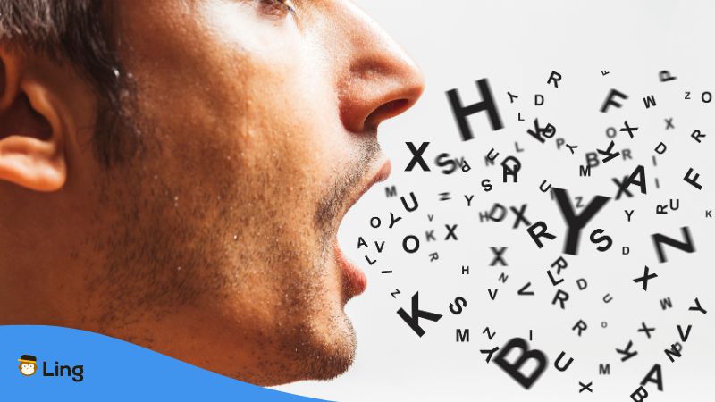 Buchstaben Verlassen Den Mund Eines Sprechers.
